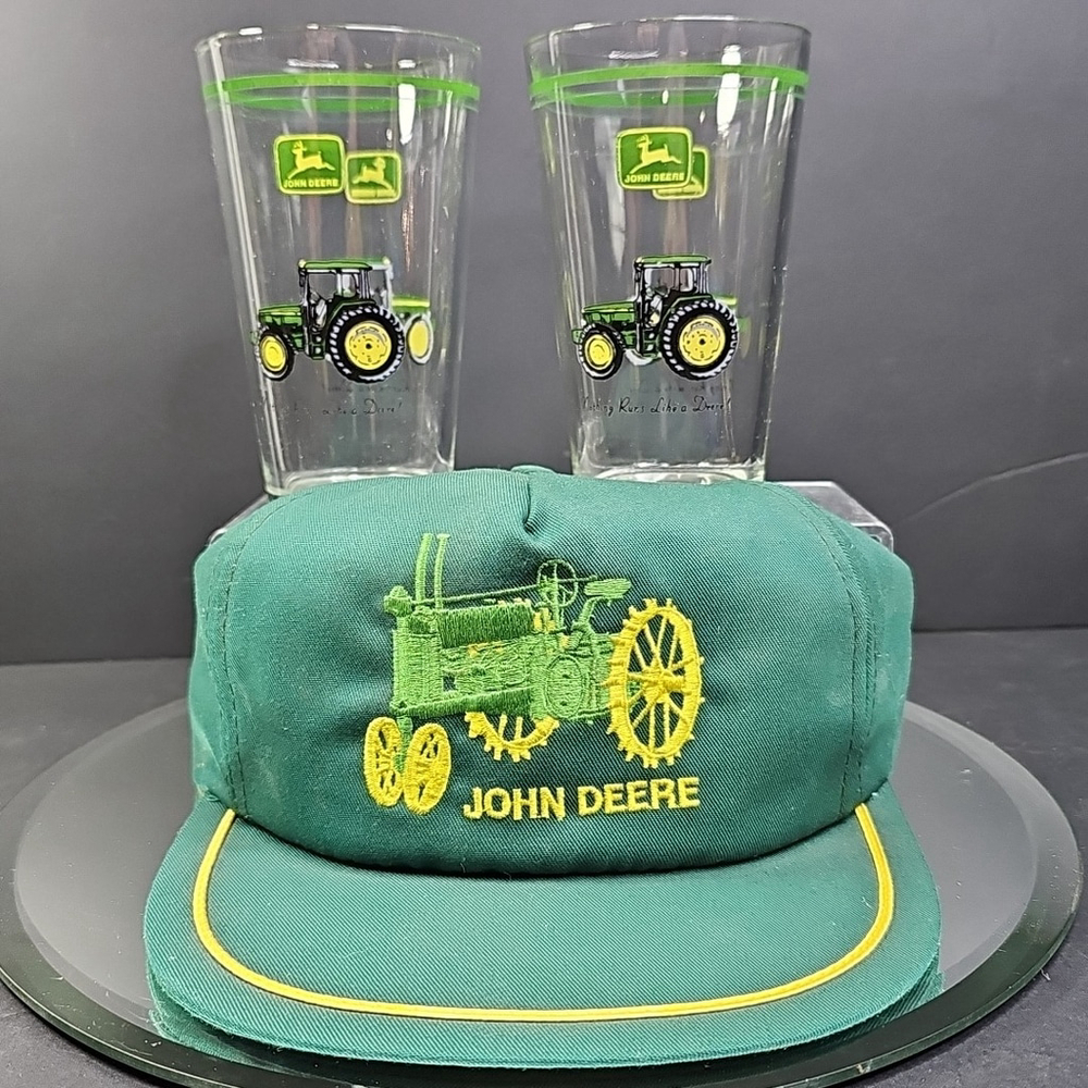 VTG 1991 John Deere Victory Collector Hat Model A Farm Tractor & 2 Cups